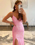 Dazzling Sparkly Orange Sequins Mermaid Long Prom Dress BM bride