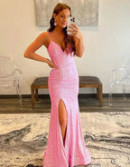 Dazzling Sparkly Orange Sequins Mermaid Long Prom Dress BM bride