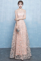 BMbride Plus Size A-line Off-the-shoulder Short Sleeves Long Beading Appliques Prom/Formal Evening Dresses BMbride