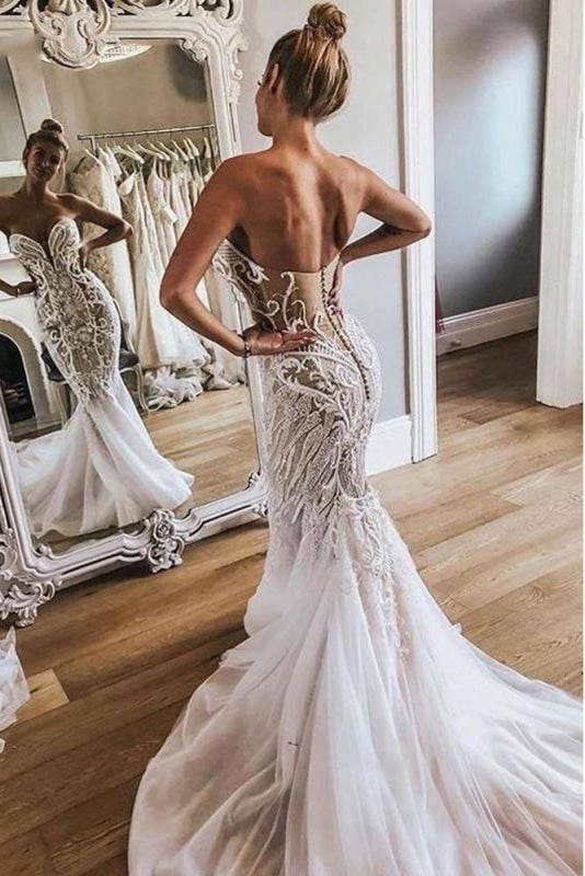 Beautiful Mermaid Lace Sexy Sweetheart Elegant Wedding Dresses BM bride