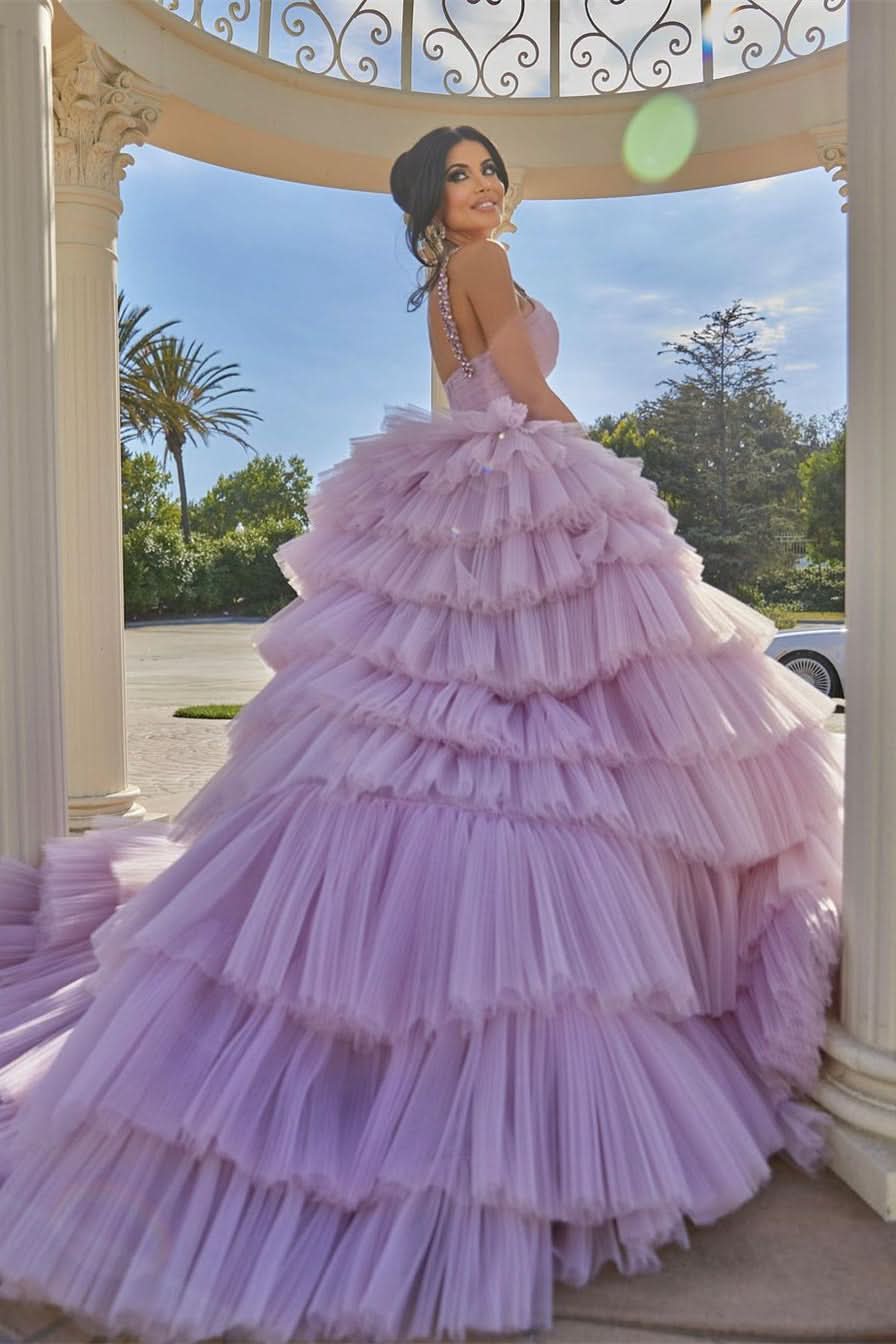 BMbride Princess A-line Lilac Straps Ruffles Sleeveless Prom Dress BMbride