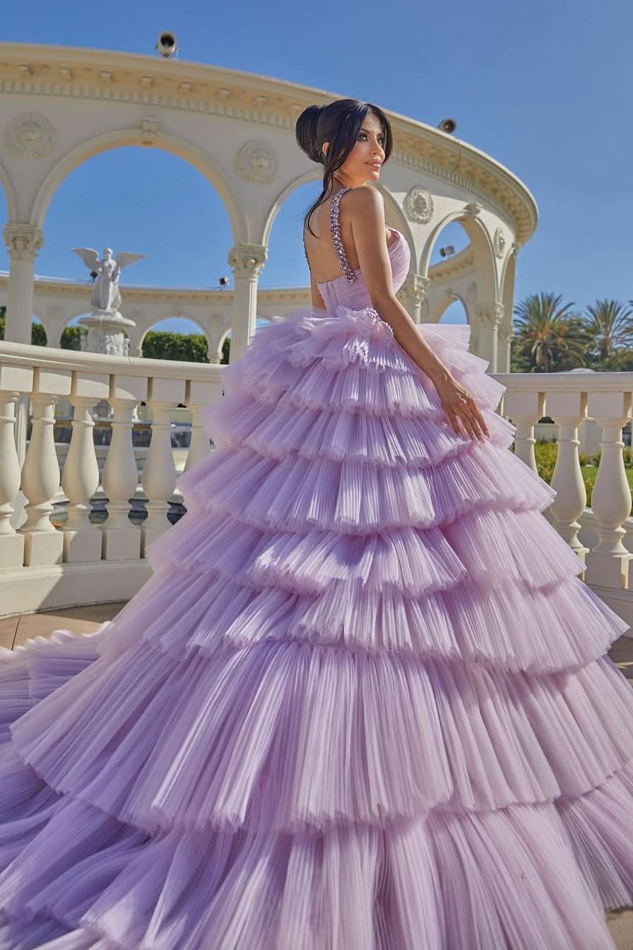 BMbride Princess A-line Lilac Straps Ruffles Sleeveless Prom Dress BMbride