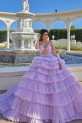 BMbride Princess A-line Lilac Straps Ruffles Sleeveless Prom Dress BMbride