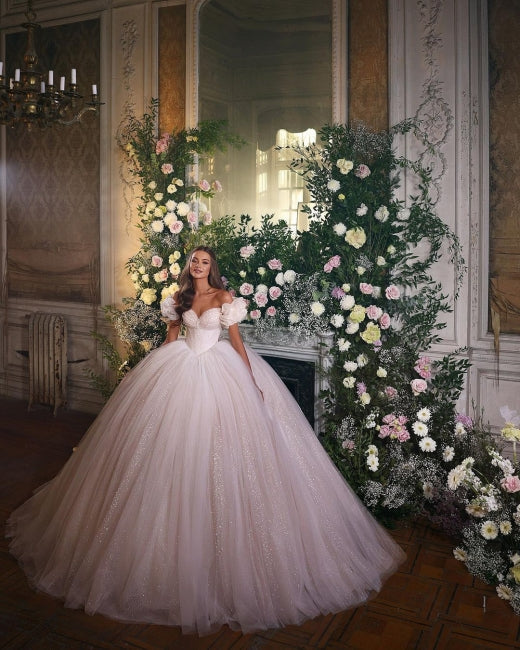 BMbride Princess Luxury Wedding Dresses Glitter with Lace BMbride