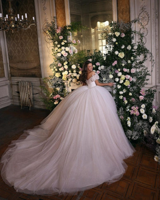 BMbride Princess Luxury Wedding Dresses Glitter with Lace BMbride
