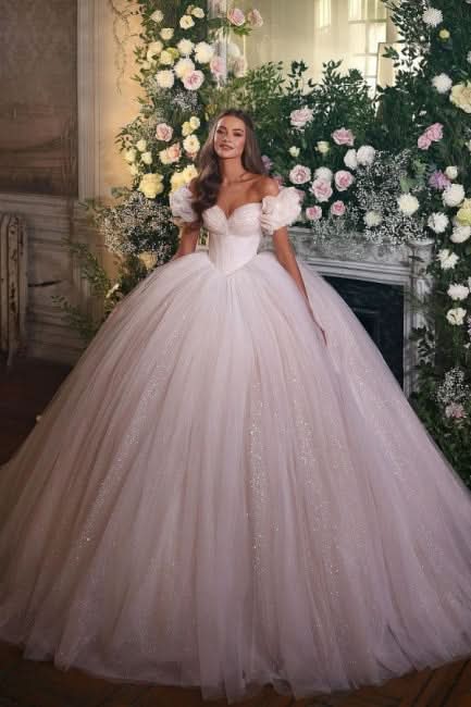 BMbride Princess Luxury Wedding Dresses Glitter with Lace BMbride
