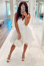Delicate Blush Tulle A-Line Homecoming Dress Adorned with Pearls BM bride