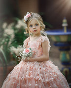 BMbride Princess Pink A-line Cap Sleeves Lace Flower Girls Dress BMbride