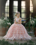 BMbride Princess Pink A-line Cap Sleeves Lace Flower Girls Dress BMbride