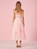 Delightful Light Pink Princess Strapless Prom Dress with Flowers BM bride