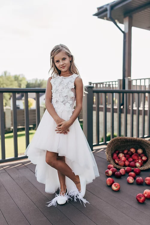 BMbride Princess White A-line Sleeveless Lace Flower Girls Dress BMbride