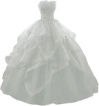 Prom Dress Long Ruffles Ball Gown Quinceanera Dresses Strapless Lace Tulle Beaded Princess Evening Dress - Bmbride