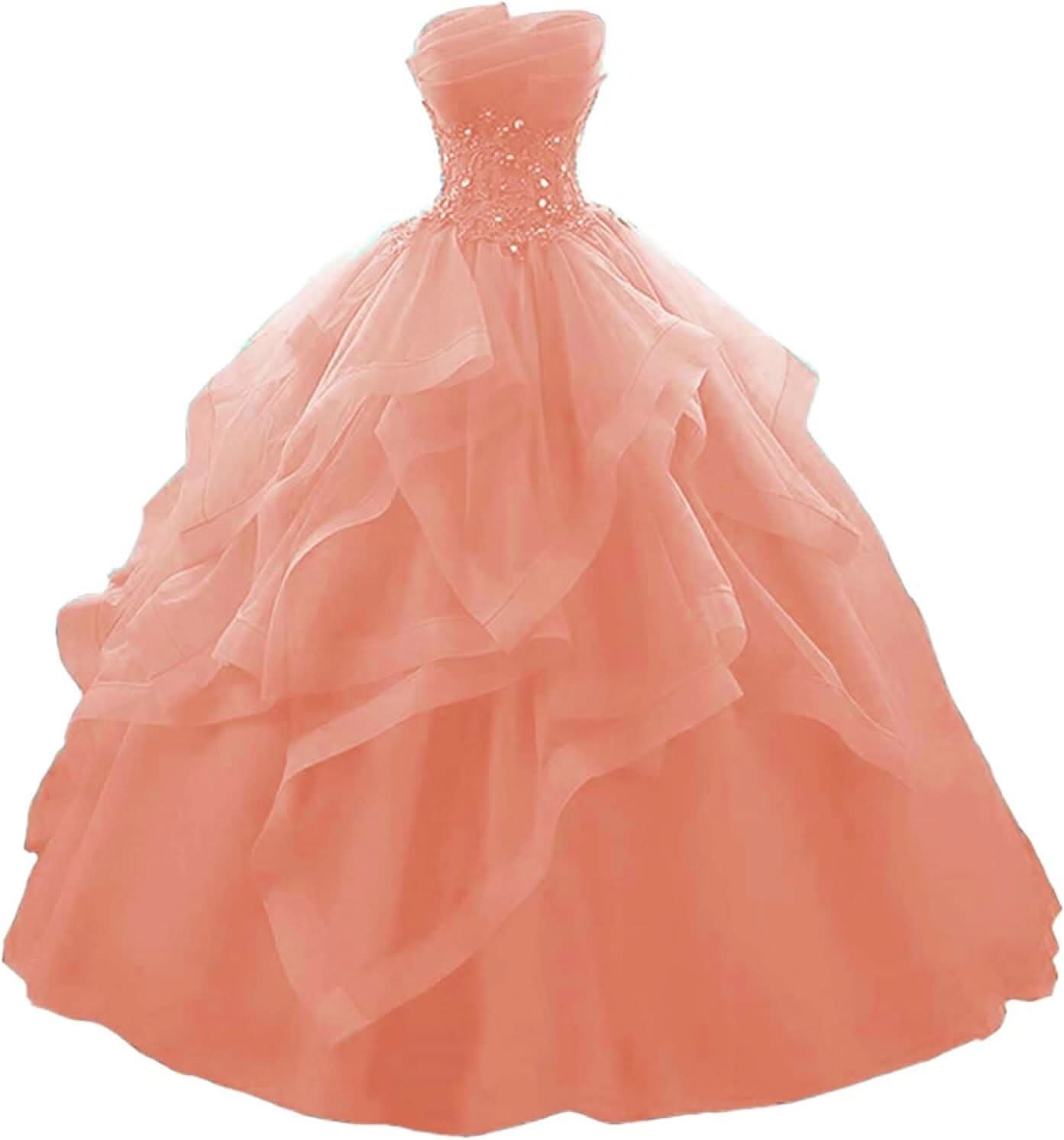 Prom Dress Long Ruffles Ball Gown Quinceanera Dresses Strapless Lace Tulle Beaded Princess Evening Dress - Bmbride