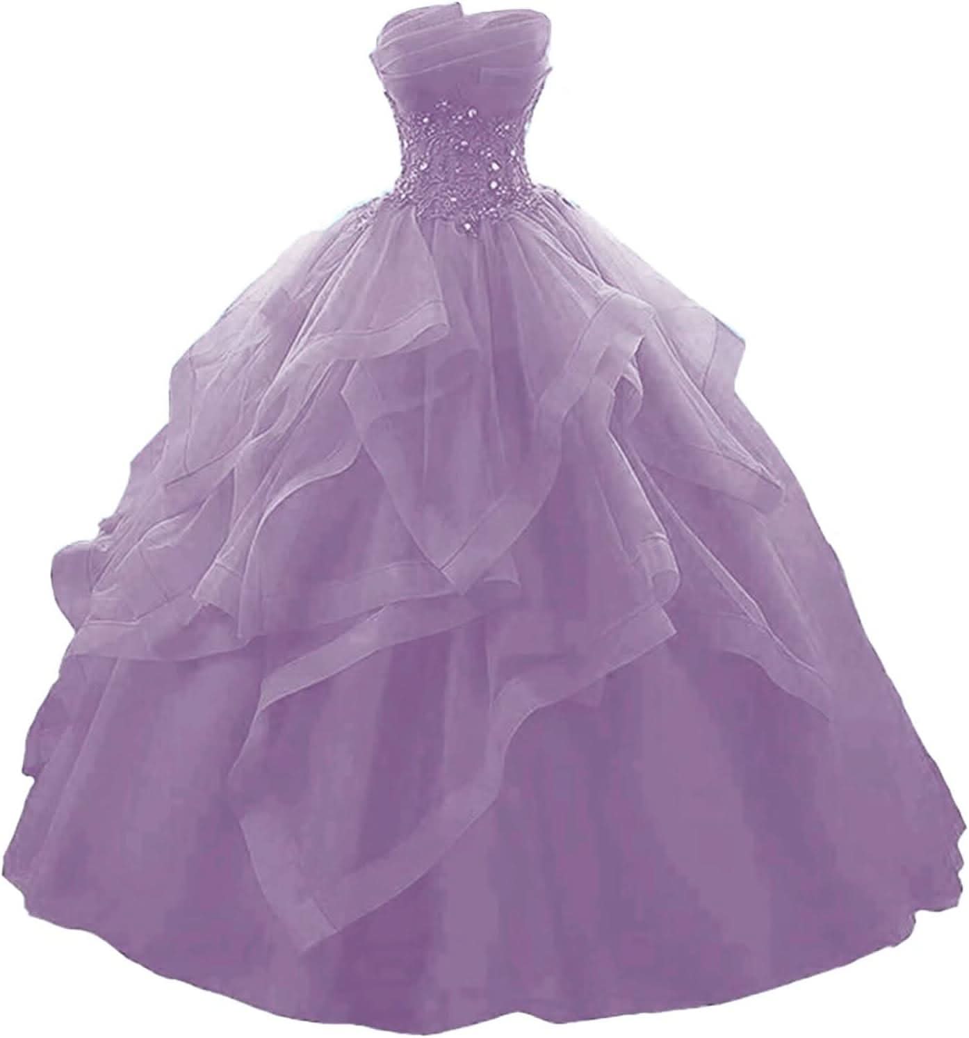 Prom Dress Long Ruffles Ball Gown Quinceanera Dresses Strapless Lace Tulle Beaded Princess Evening Dress - Bmbride