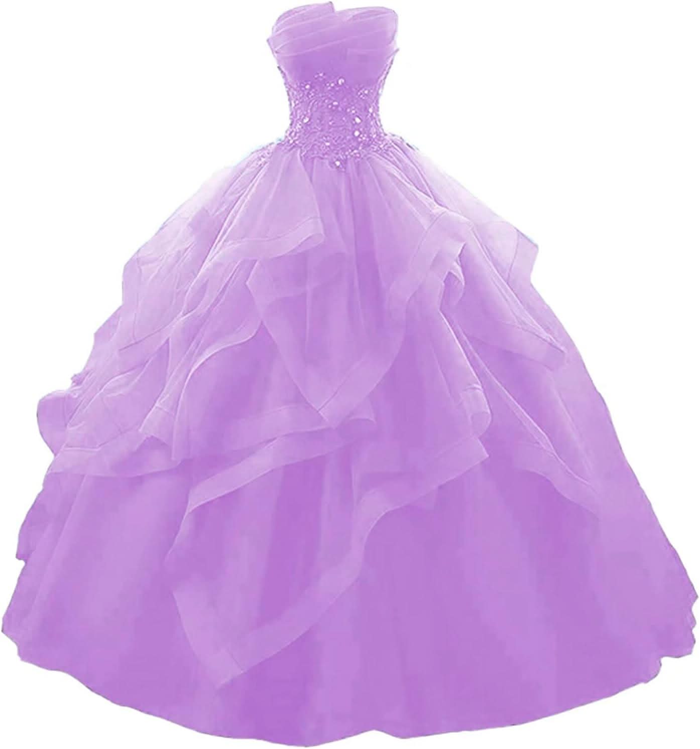 Prom Dress Long Ruffles Ball Gown Quinceanera Dresses Strapless Lace Tulle Beaded Princess Evening Dress - Bmbride