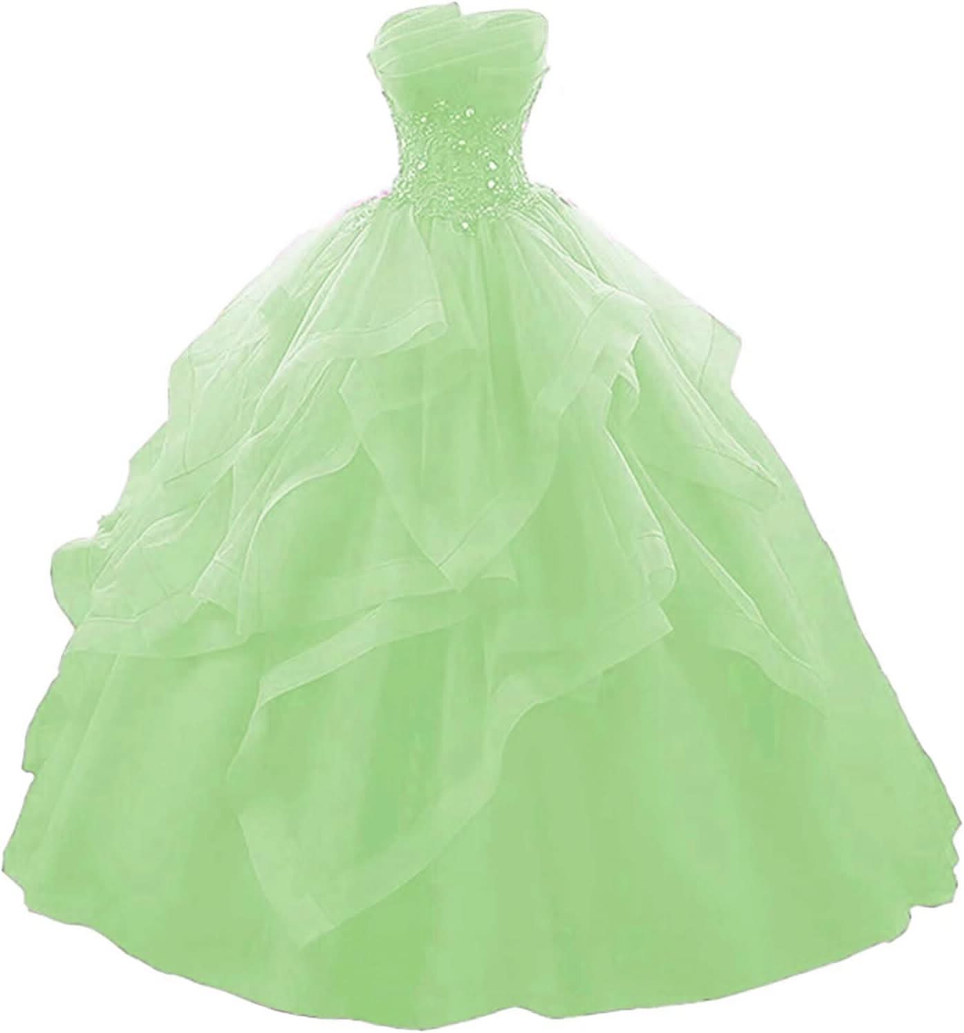 Prom Dress Long Ruffles Ball Gown Quinceanera Dresses Strapless Lace Tulle Beaded Princess Evening Dress - Bmbride