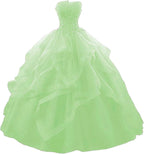 Prom Dress Long Ruffles Ball Gown Quinceanera Dresses Strapless Lace Tulle Beaded Princess Evening Dress - Bmbride
