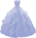 Prom Dress Long Ruffles Ball Gown Quinceanera Dresses Strapless Lace Tulle Beaded Princess Evening Dress - Bmbride