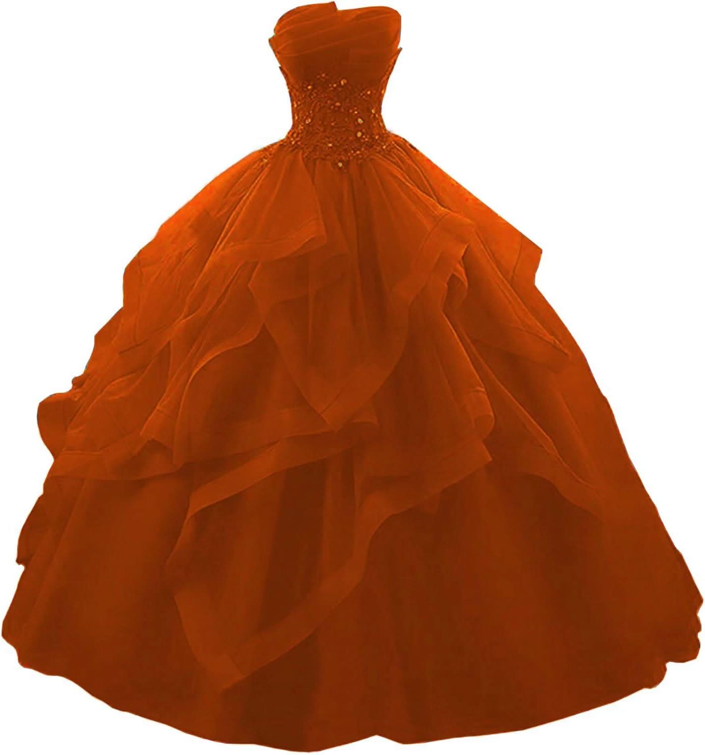 Prom Dress Long Ruffles Ball Gown Quinceanera Dresses Strapless Lace Tulle Beaded Princess Evening Dress - Bmbride