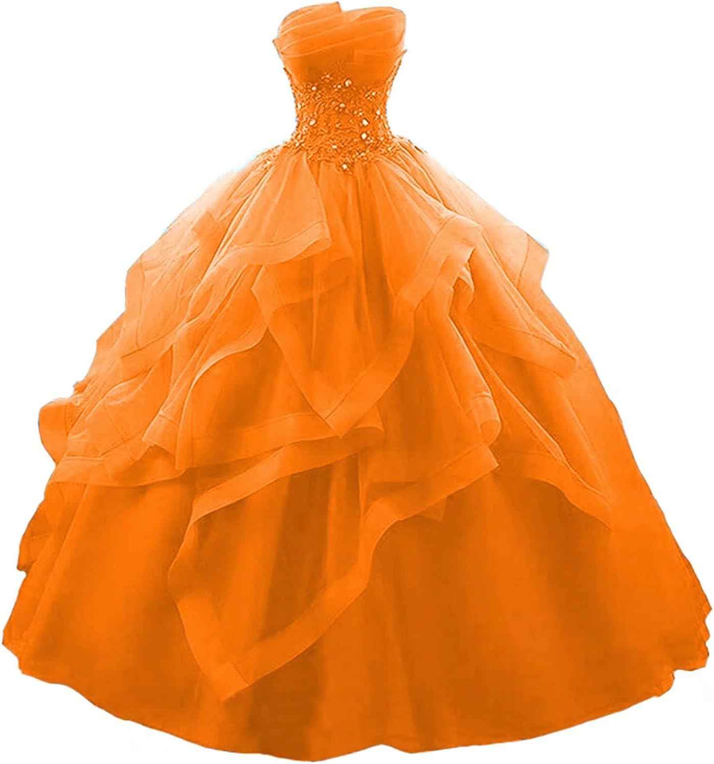 Prom Dress Long Ruffles Ball Gown Quinceanera Dresses Strapless Lace Tulle Beaded Princess Evening Dress - Bmbride