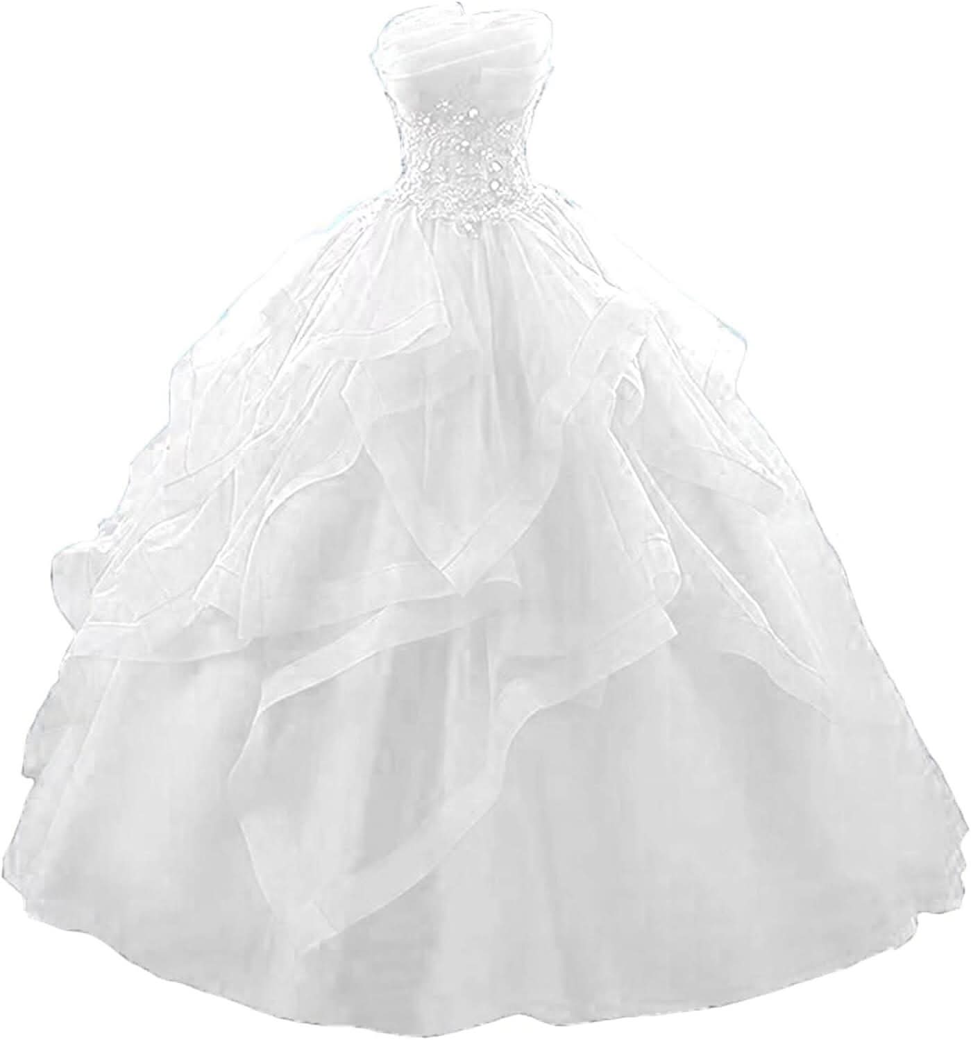 Prom Dress Long Ruffles Ball Gown Quinceanera Dresses Strapless Lace Tulle Beaded Princess Evening Dress - Bmbride