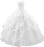 Prom Dress Long Ruffles Ball Gown Quinceanera Dresses Strapless Lace Tulle Beaded Princess Evening Dress - Bmbride