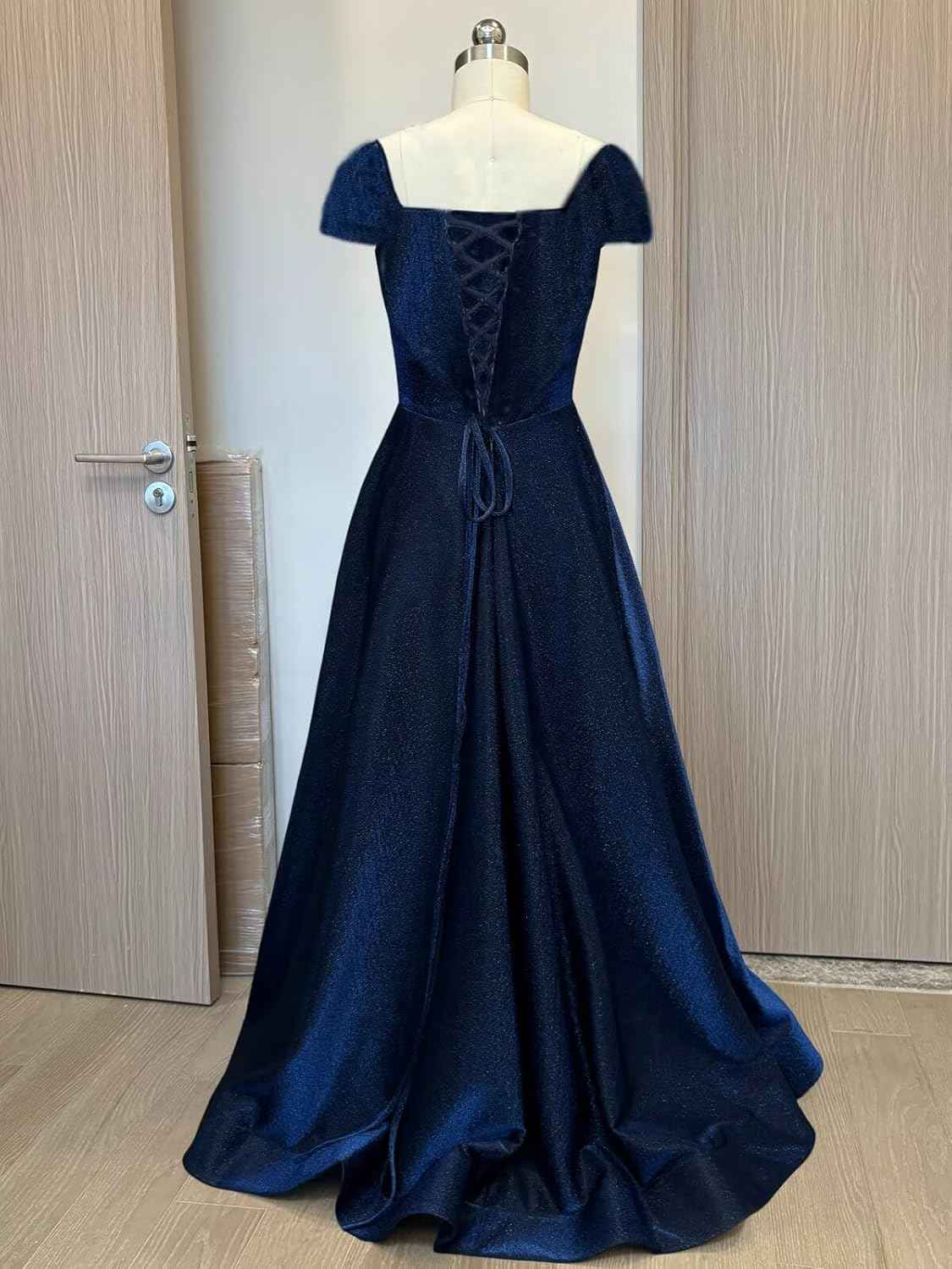 Prom Dresses Long A Line with Pockets Formal Evening Ball Gowns Side Slit Glitter Party Dress - Bmbride