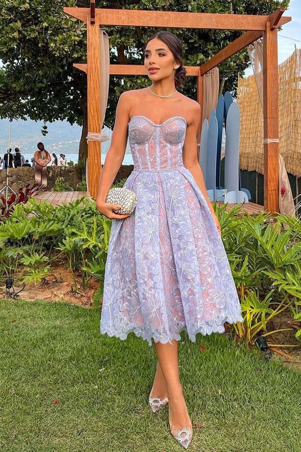 Trendy Sheath Spaghetti Straps Blue Corset Homecoming Dress with Stylish Tassel Accents BM bride