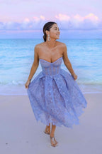 Trendy Sheath Spaghetti Straps Blue Corset Homecoming Dress with Stylish Tassel Accents BM bride
