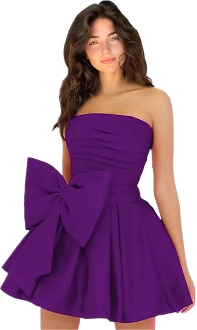 Simple Sleeveless Ruched Mini Homecoming Dress with Bow, Perfect for Any Party BM bride