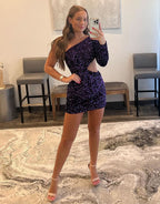 Camilla |Sheath Sequin One Shoulder Homecoming Dress BM bride