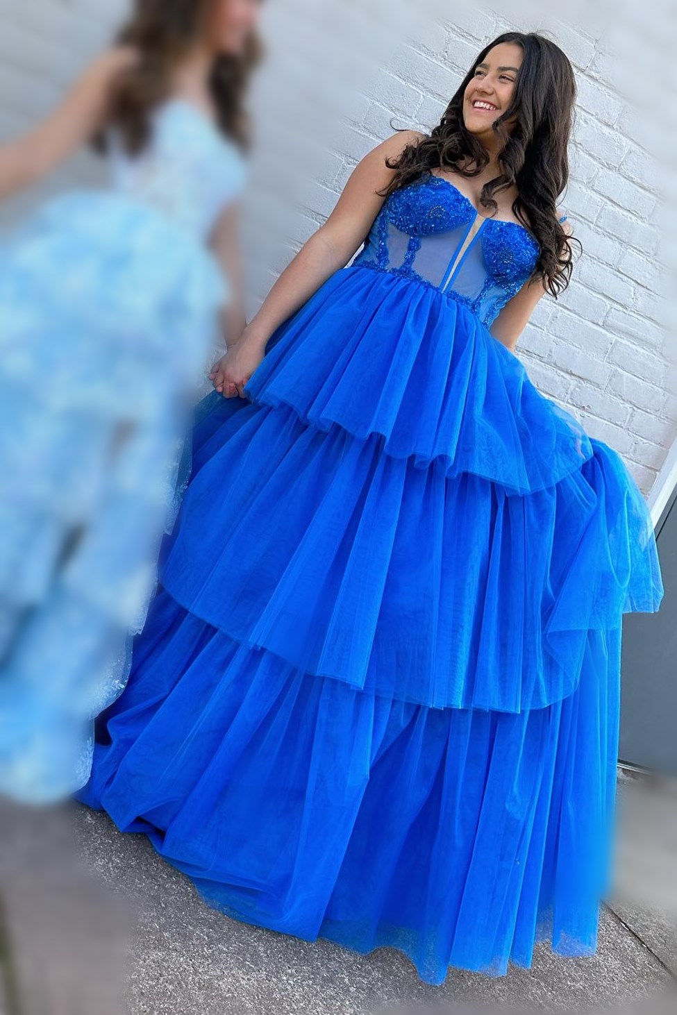 Enchanting Tiered Ruffle Sequin-Embroidery Corset Long Prom Gown BM bride