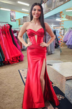 Captivating Sweetheart Satin Mermaid Long Prom Dress with a Unique Design BM bride