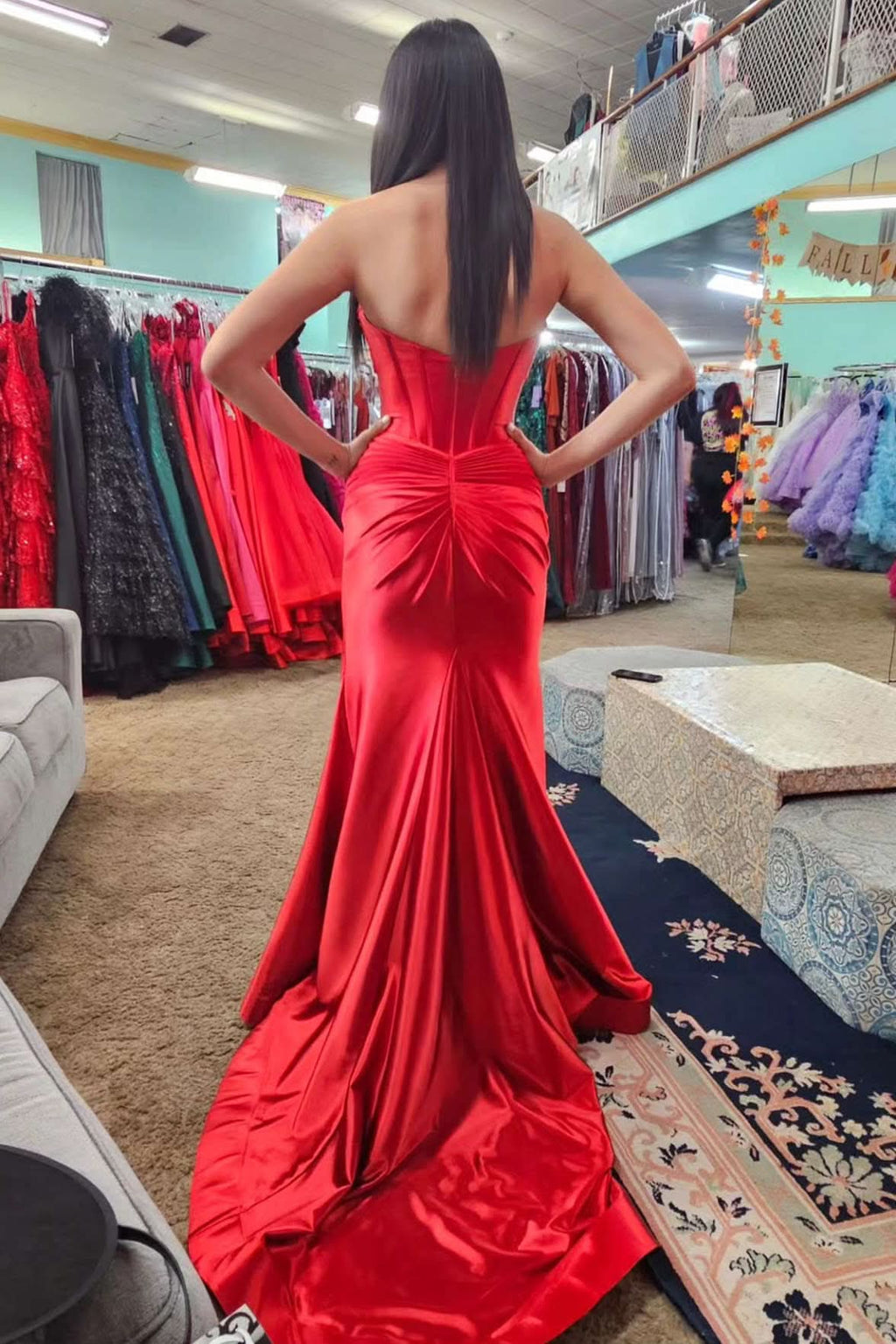 Captivating Sweetheart Satin Mermaid Long Prom Dress with a Unique Design BM bride