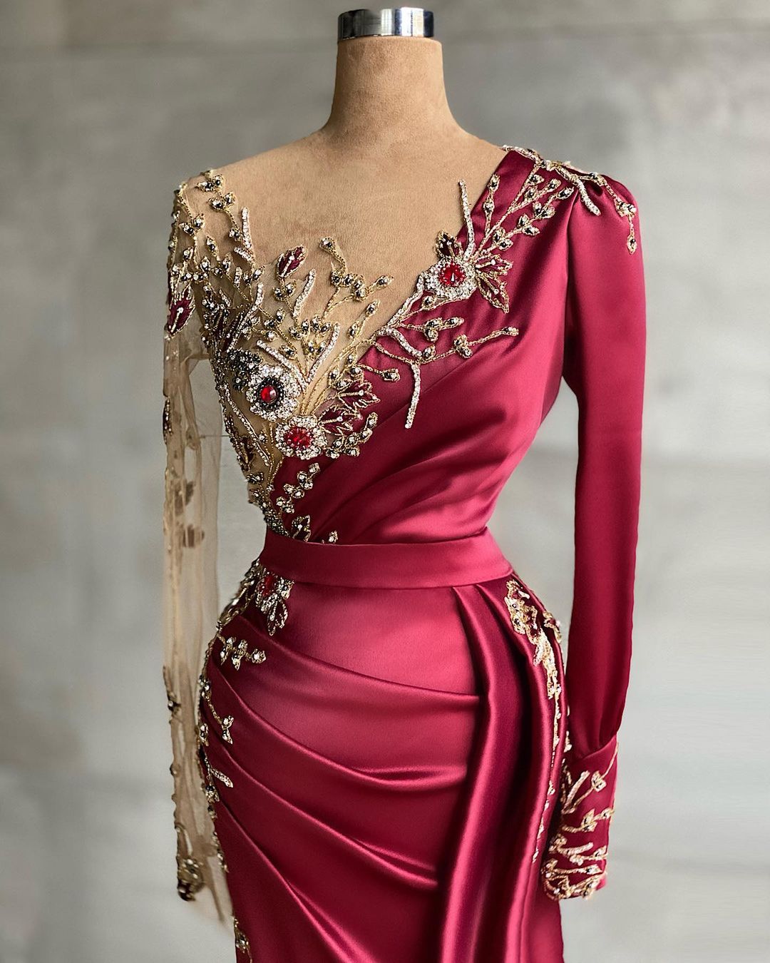 BMbride Red evening dress floor-length prom dresses with sleeves BMbride