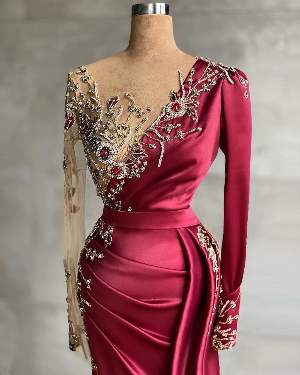 BMbride Red evening dress floor-length prom dresses with sleeves BMbride