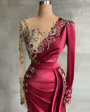 BMbride Red evening dress floor-length prom dresses with sleeves BMbride