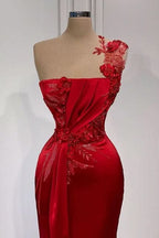 BMbride Red Flowers One Shoulder Sleeveless Floor-length Prom Dresses BMbride