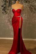 BMbride Red Long Glitter Sleeveless Evening Dresses With Side Slit BMbride
