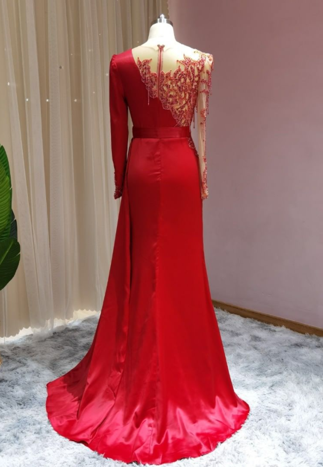 BMbride Red Long Prom Dresses | Evening dresses with sleeves BMbride
