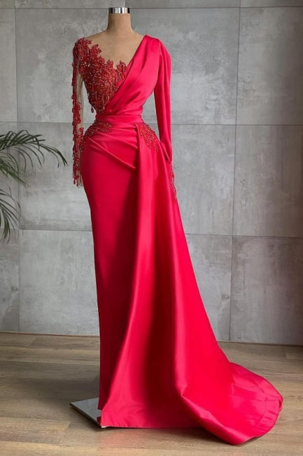 BMbride Red Long Prom Dresses | Evening dresses with sleeves BMbride