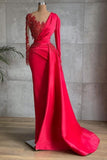 BMbride Red Long Prom Dresses | Evening dresses with sleeves BMbride