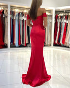 BMbride Red Off The Shoulder Mermaid Evening Maxi Dress with Side Slit BMbride