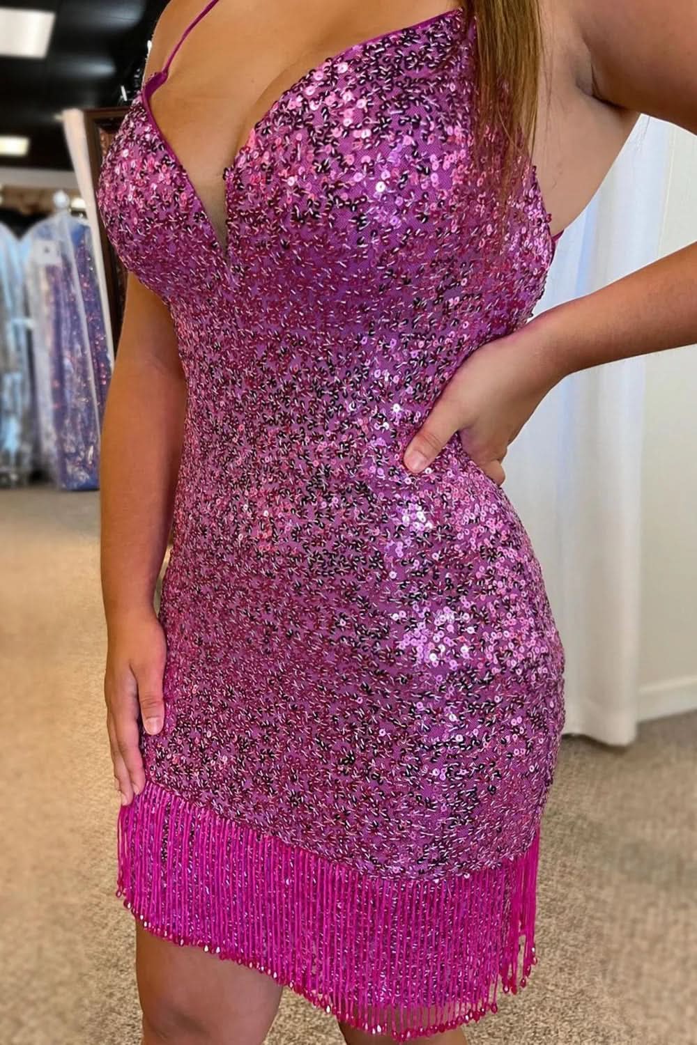 Delightful Bodycon Blue Sequins Lace Homecoming Dress BM bride
