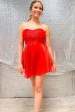 Red Strapless A-Line Short Homecoming Dress BM bride