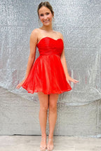 Red Strapless A-Line Short Homecoming Dress BM bride
