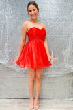Red Strapless A-Line Short Homecoming Dress BM bride