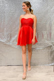 Red Strapless A-Line Short Homecoming Dress BM bride