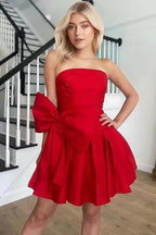 Simple Sleeveless Ruched Mini Homecoming Dress with Bow, Perfect for Any Party BM bride