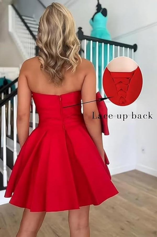 Simple Sleeveless Ruched Mini Homecoming Dress with Bow, Perfect for Any Party BM bride
